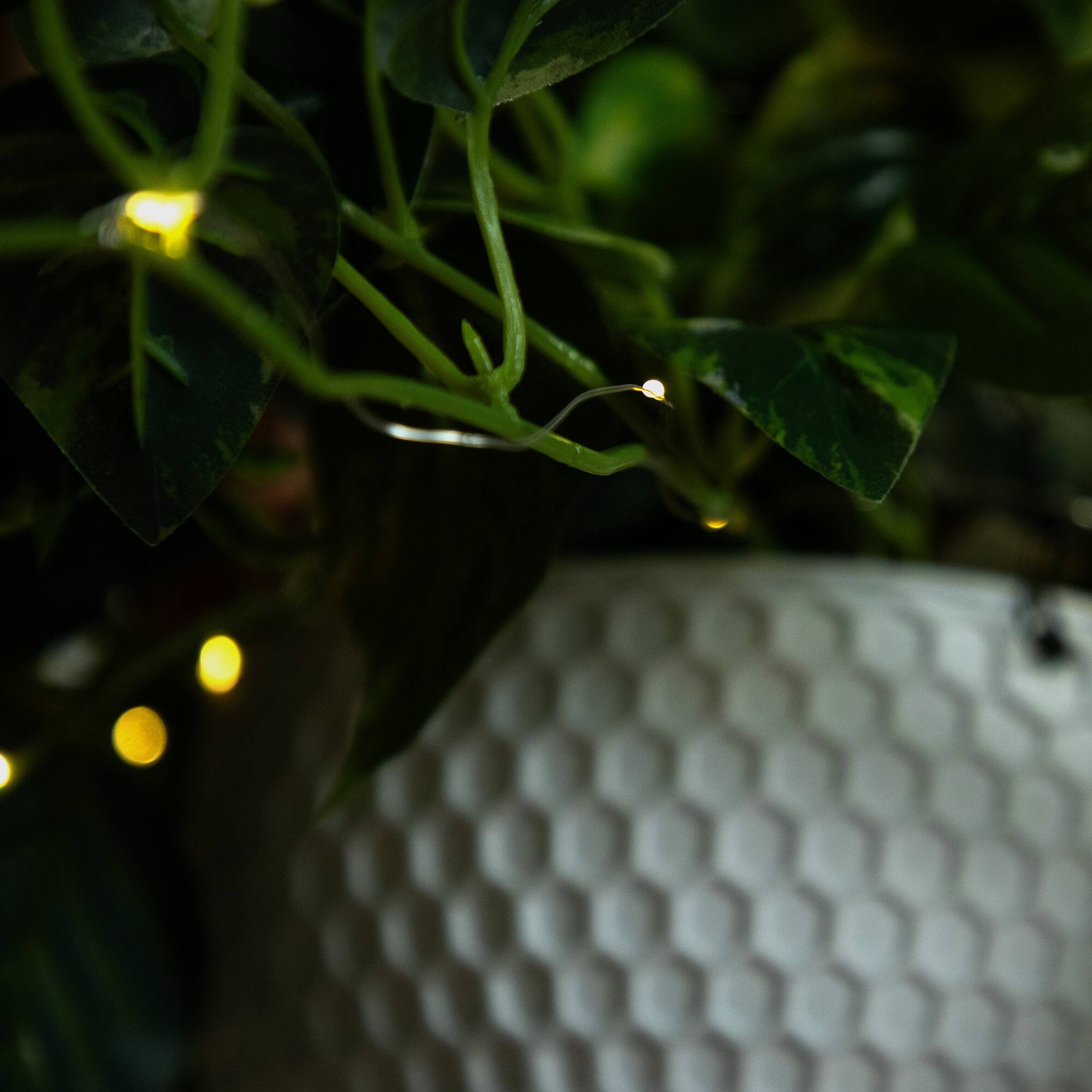 24" UV Resistant Artificial LED Pothos in White Hanging Basket